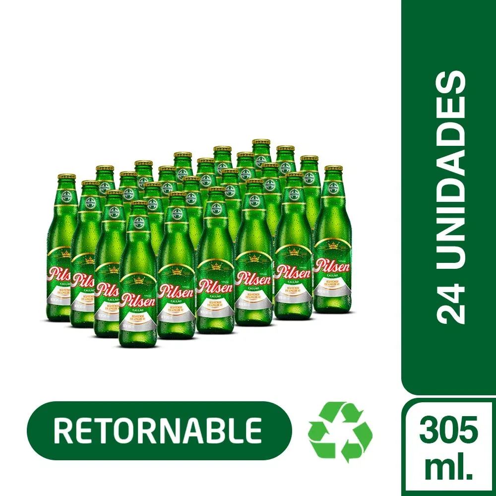 CERVEZA PILSEN CALLAO 305ML 24 BOTELLAS RETORNABLES 