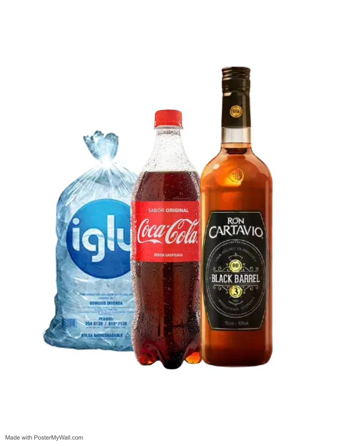 RON CARTAVIO BLACK BARREL 1L+COCA COLA 1,5LT+HIELO 1.5KG SKU 15937028