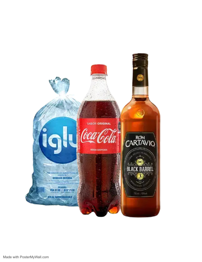 RON CARTAVIO BLACK BARREL 750ML+COCA COLA 1 LT+HIELO IGLU 1.5KG SKU  15937026