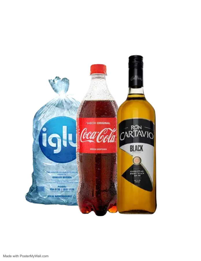 RON CARTAVIO BLACK 750ML+COCA COLA 1LT+HIELO 1.5KG  SKU 159369