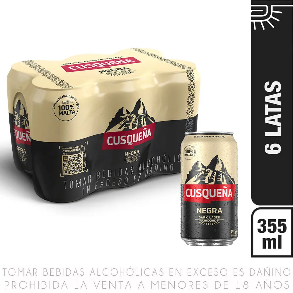 Cerveza CUSQUEÃ‘A Negra Lata 355ml 6 Pack