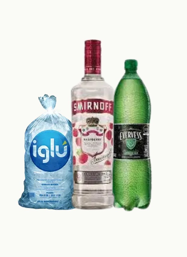 VODKA SMIRNOFF RASPBERRY 700ML + EVERVESS 1.5L + HIELO 1.5KG SKU 15900400