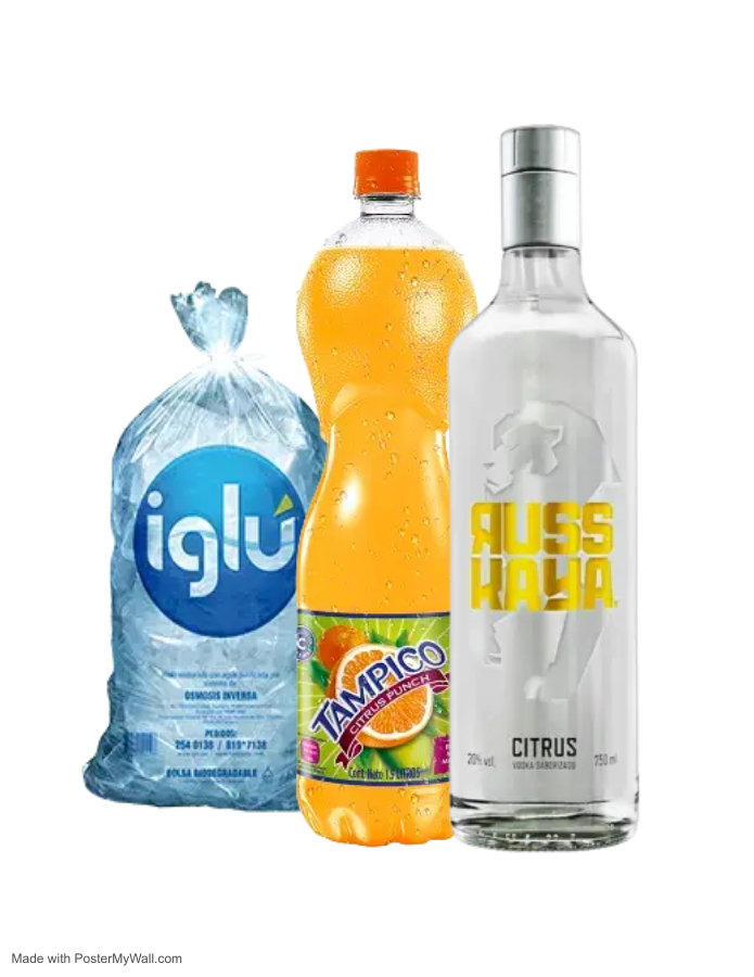 VODKA RUSSKAYA CITRUS750ML + TAMPICO 1.5LT + HIELO 1.5KG SKU 15900370