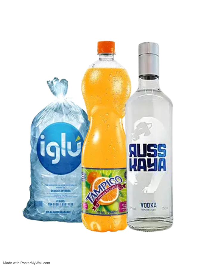 VODKA RUSSKAYA CLASICO 1LT + TAMPICO 1.5LT + HIELO 1.5KG SKU 15901230