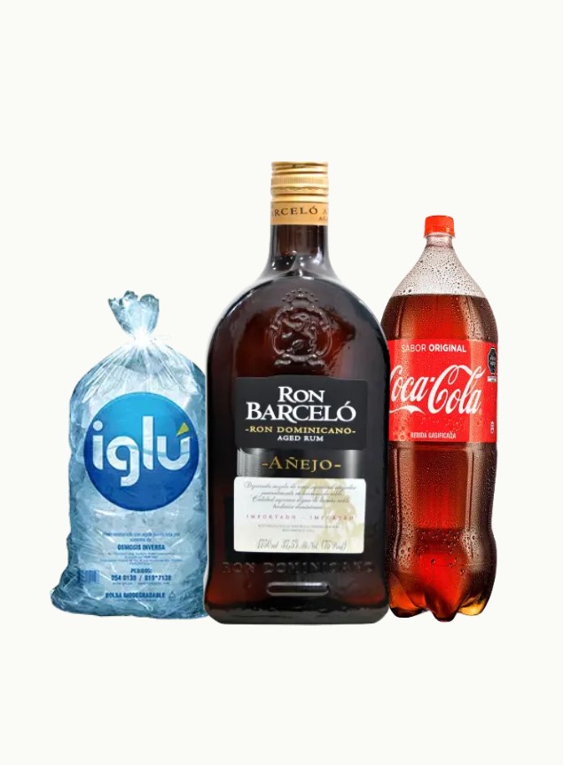 COMBO RON BARCELÃ“ 1.75LT + COCA COLA 3LT + HIELO IGLU 1.5 KG