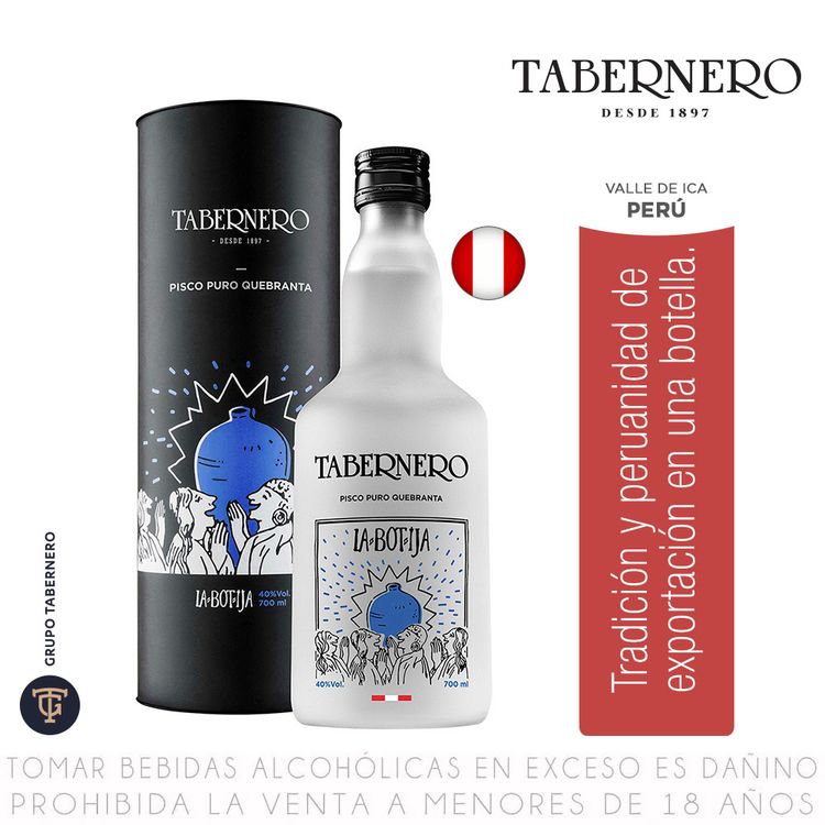 Pisco Puro Quebranta La Botija Tabernero Botella 700 ml