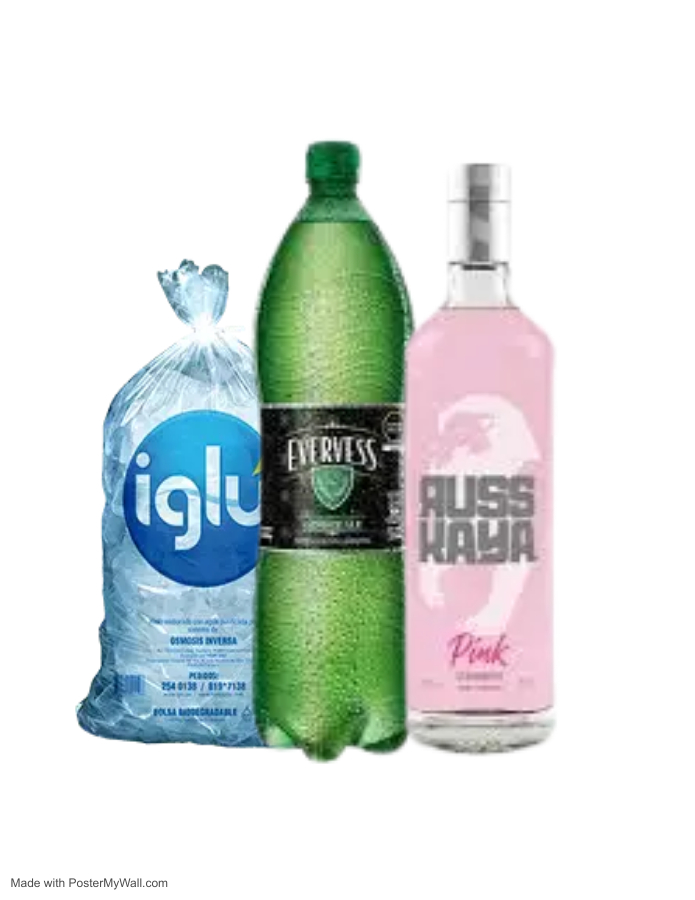 VODKA RUSSKAYA PINK 750ML + EVERVESS 1.5LT + HIELO 1.5kg SKU 15900374