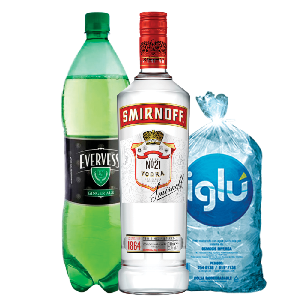 COMBO SMIRNOFF RED N21  700ML+ EVERVESS 1.5 LT + HIELO 1.5 KG SKU 15900402